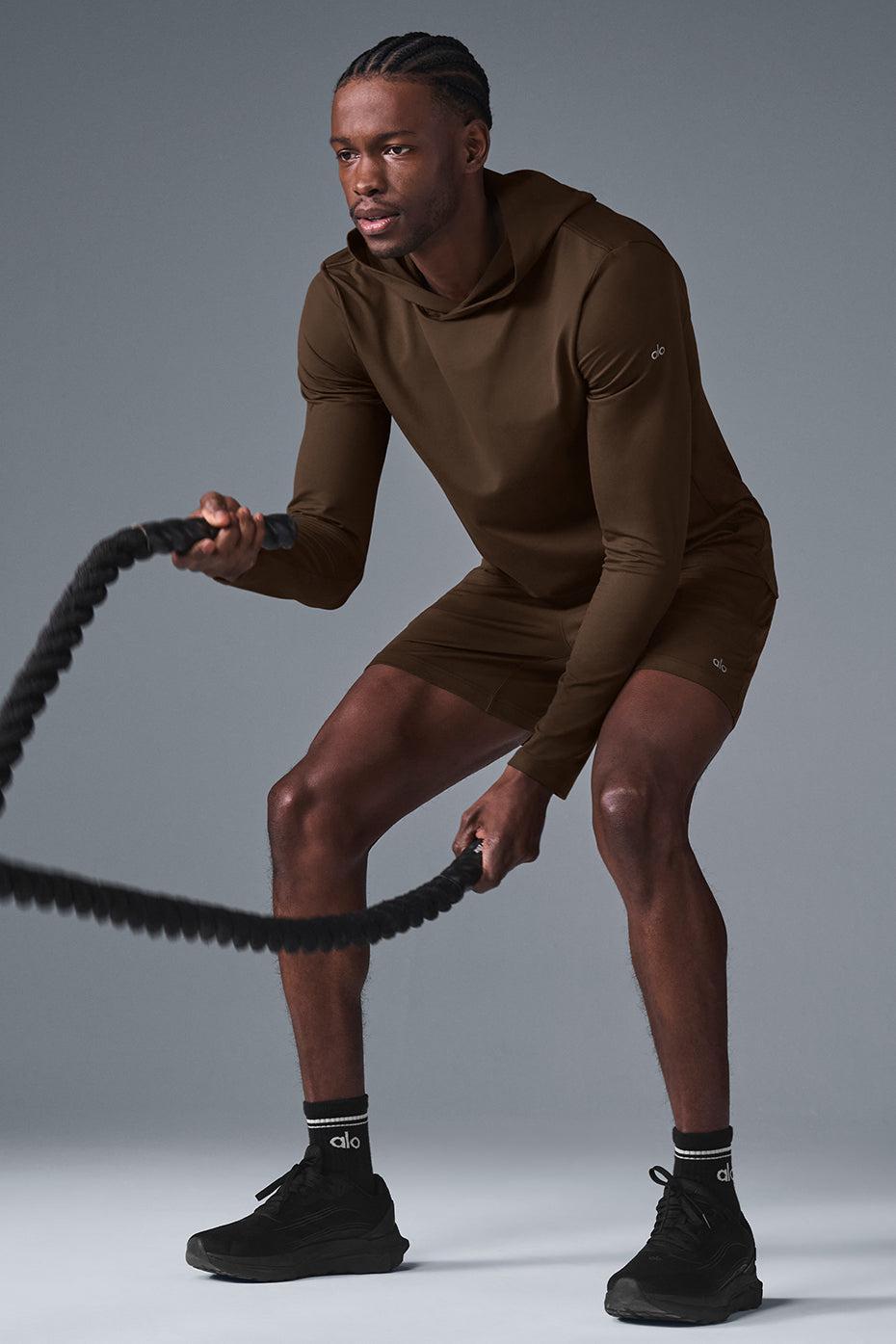 ALO | Conquer Reform Long Sleeve With Hood Sweatshirt Brown Product Image