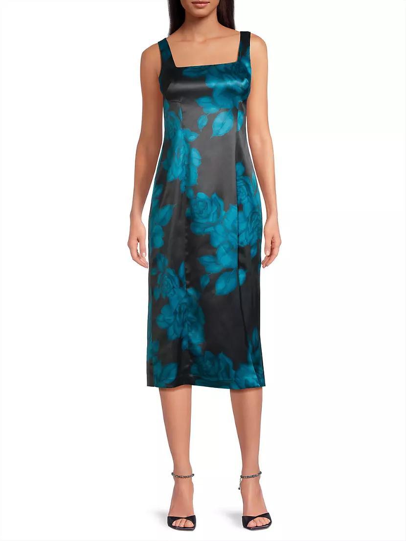 Angi Floral Satin Sleeveless Midi-Dress Product Image