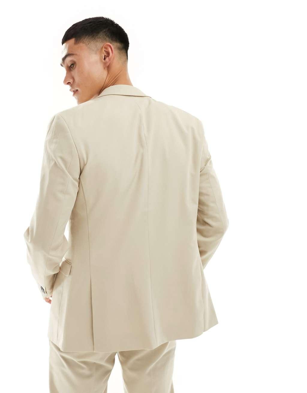 Jack & Jones slim fit suit jacket in beige Product Image