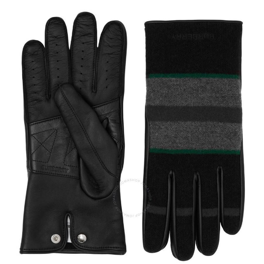 BURBERRY Gabriel Cashmere Striped Leather Gloves In Grey Product Image