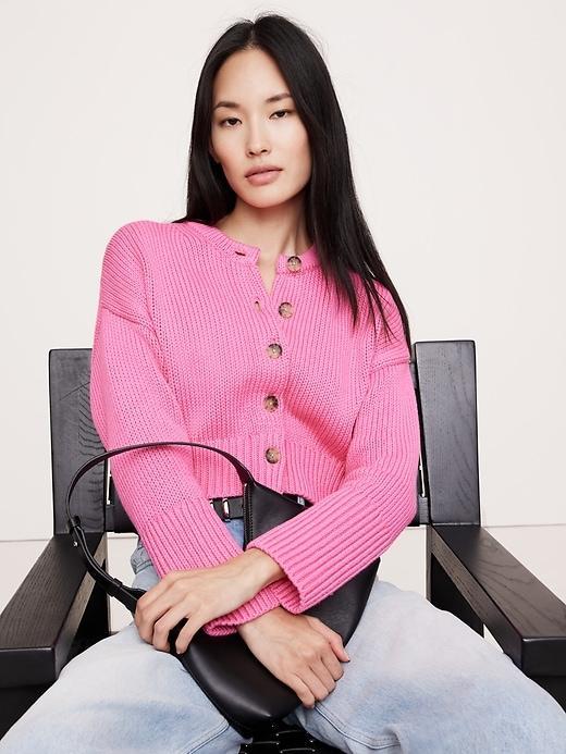 Oversized Cotton Cropped Cardigan Product Image