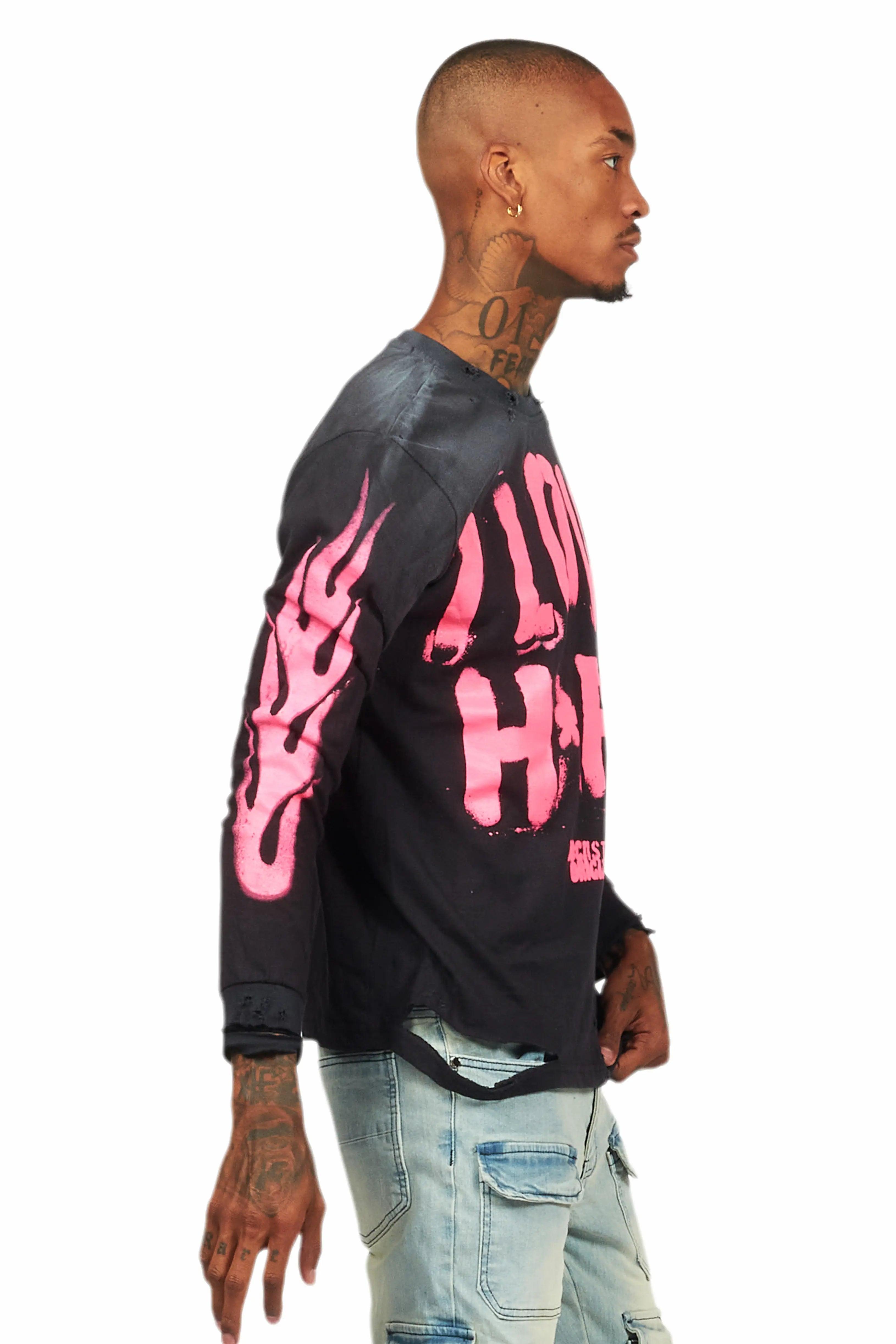 Banyan Black/Pink Long Sleeve Graphic T-Shirt Male Product Image