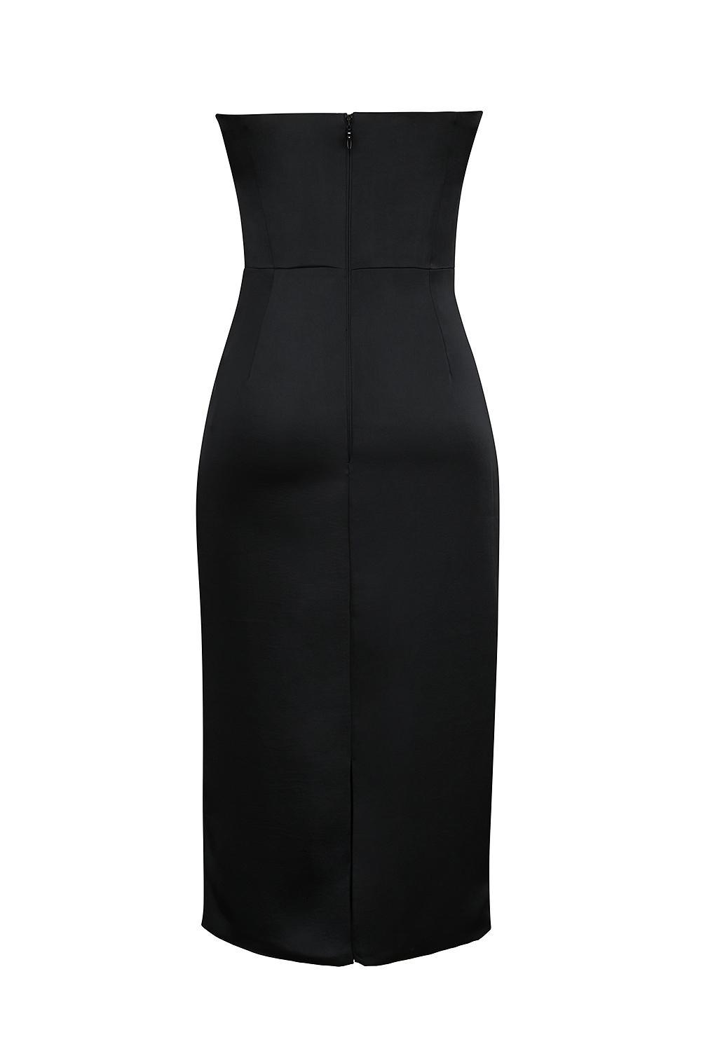 Santana Black Satin Strapless Midi Dress Product Image