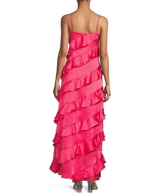 Belle by Badgley Mischka Maren Satin Chiffon A-Line Dress Product Image