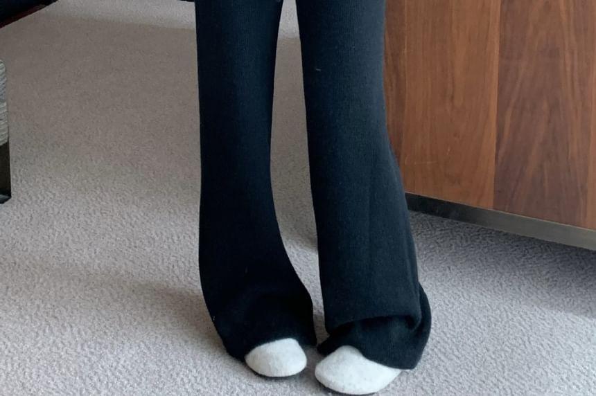 High Waist Plain Wide Leg Knit Pants Product Image