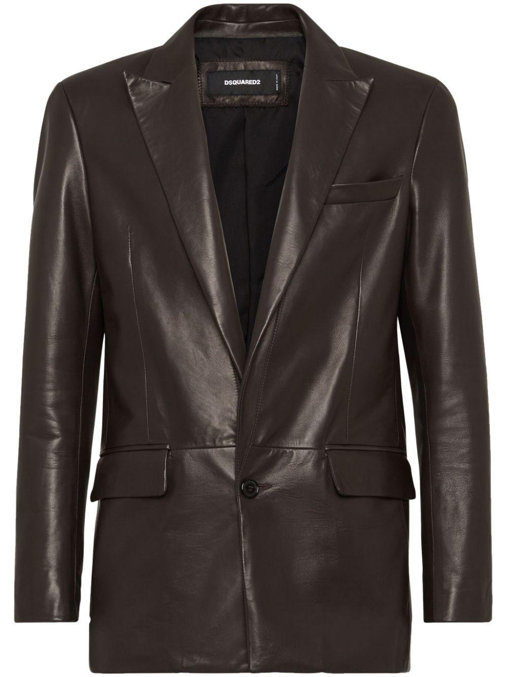 DSQUARED2 Single-breasted Leather Blazer In Chocolate Product Image