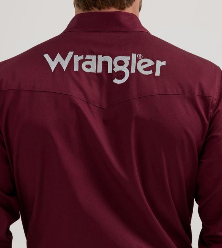 Wrangler® Men's L/S Solid Wine Logo Snap Shirt Product Image