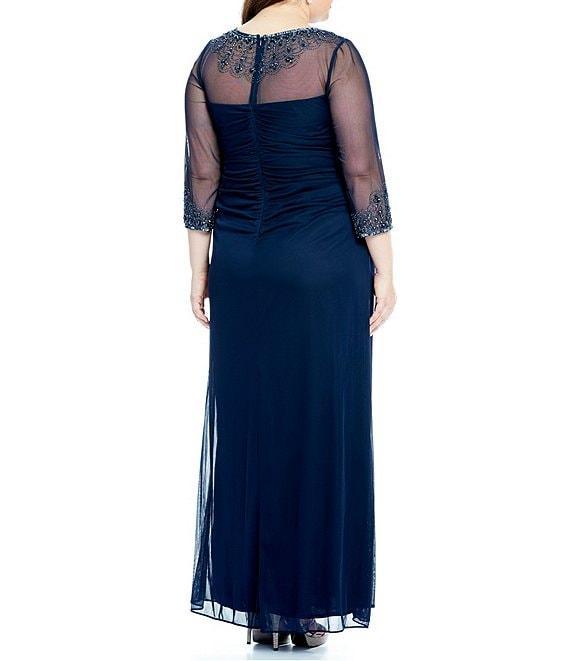 Alex Evenings Plus Size Beaded Illusion Sweetheart Crew Neck 3/4 Sleeve Sheath Dress Product Image