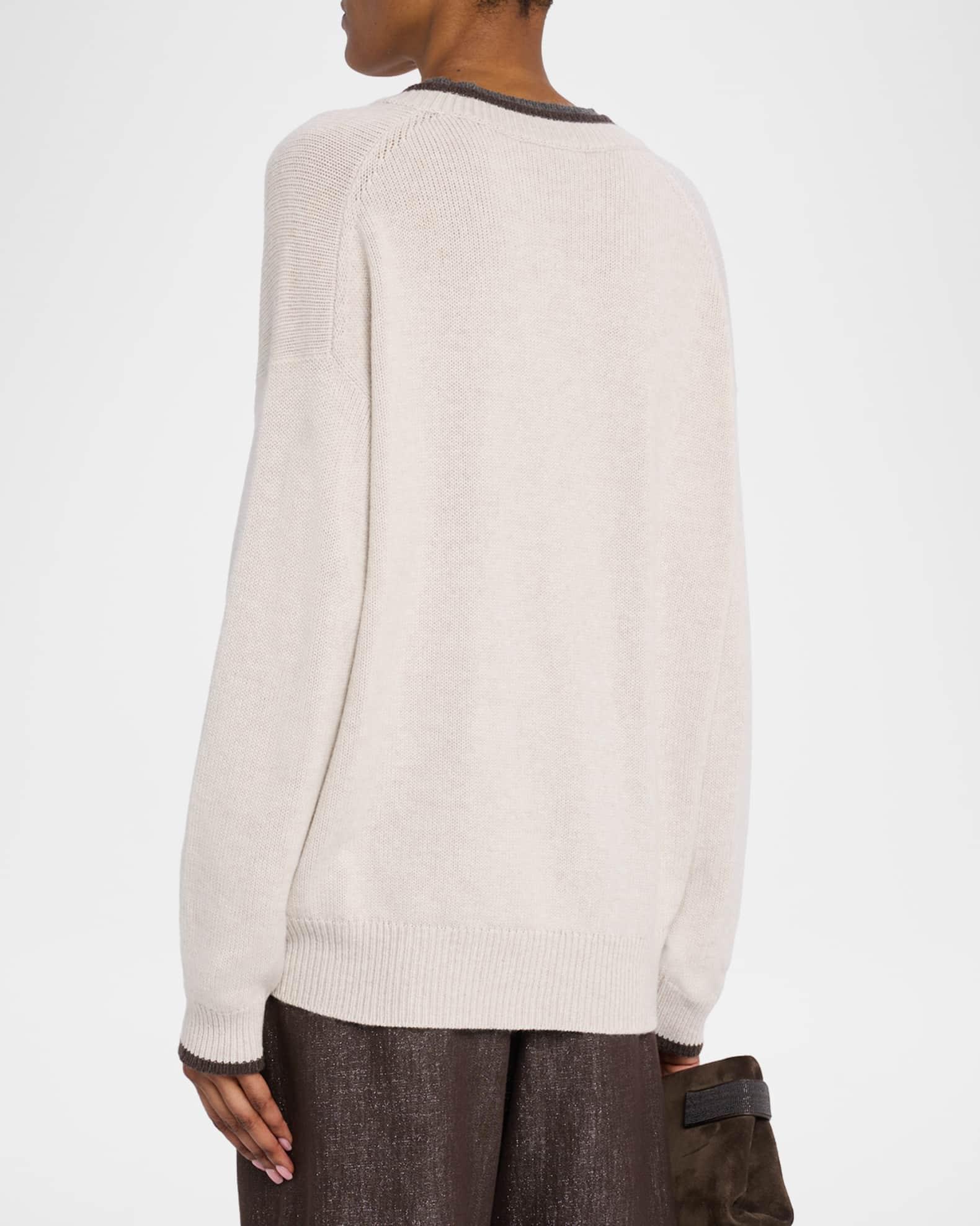 Cashmere Contrast Stripe V-Neck Sweater Product Image