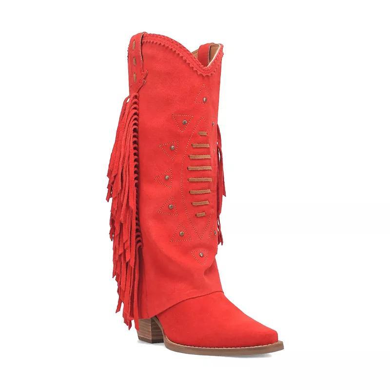 Dingo Women's Spirit Trail Side Fringed Leather Cowboy Boots, Size: 6, Red Product Image