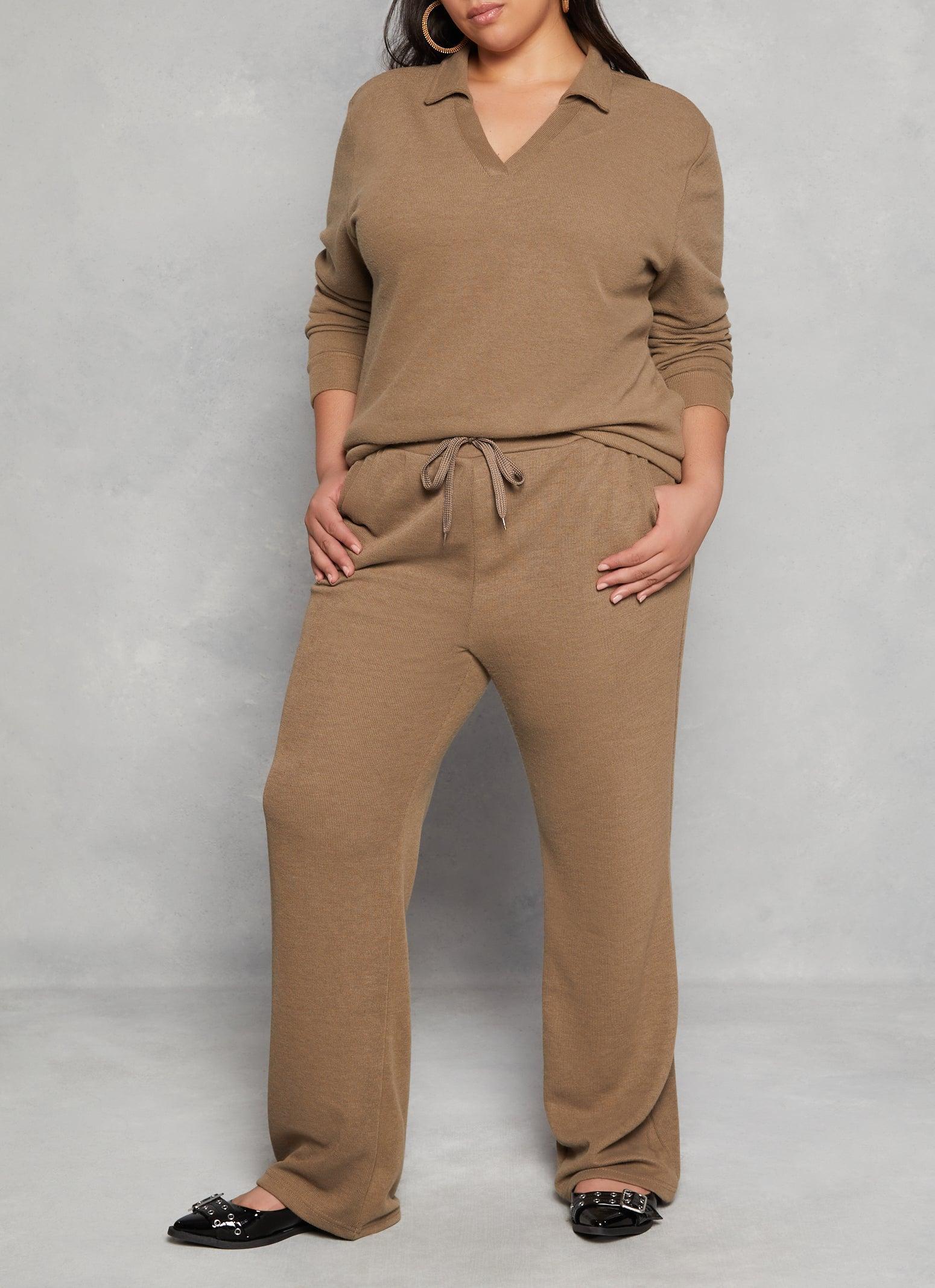 Womens Plus Size Brushed Knit Straight Leg Sweatpants Product Image