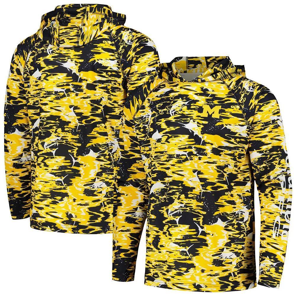 Columbia Mens Collegiate PFG Super Terminal Tackle Hoodie - Michigan- Product Image