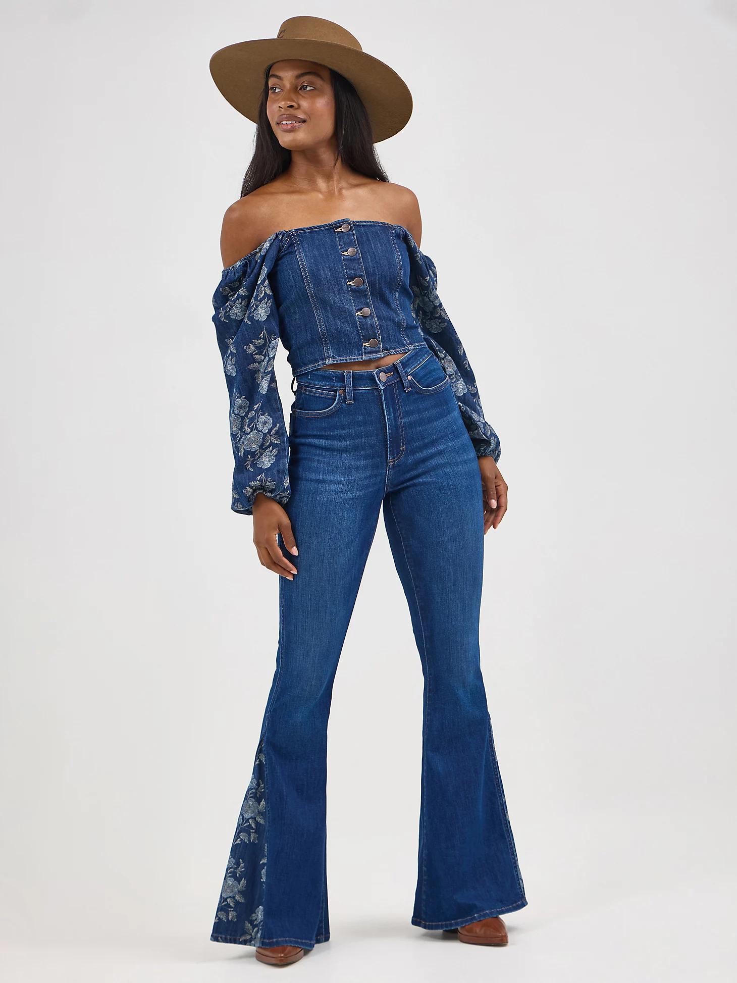 Women's Wrangler Denim Cropped Blouse in Dark Denim Product Image