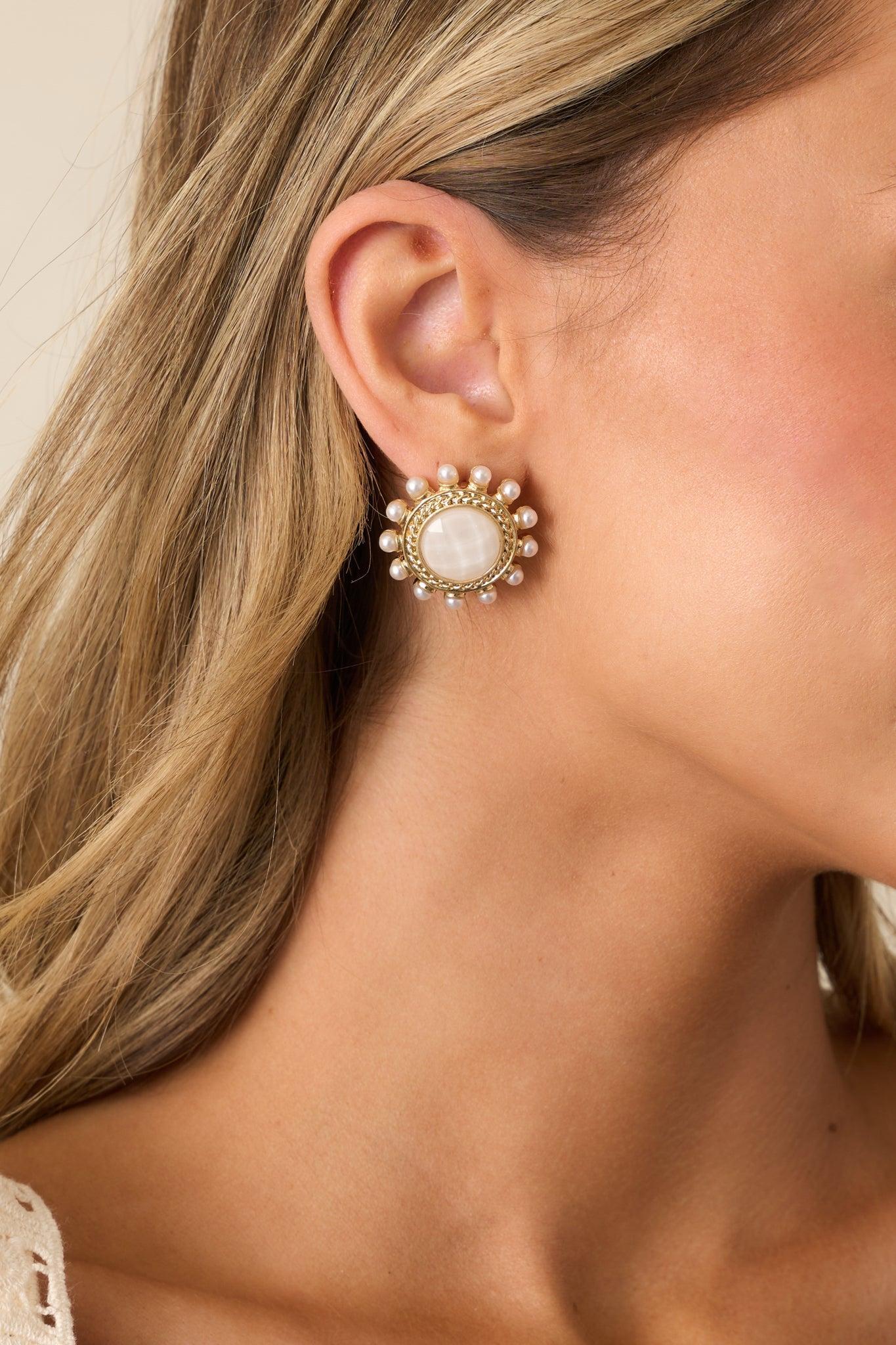 Around The World White & Gold Textured Earrings Product Image