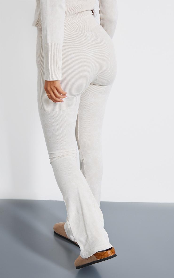 Petite Cream Faded Snatched Rib Button Detail Flared Leggings Product Image