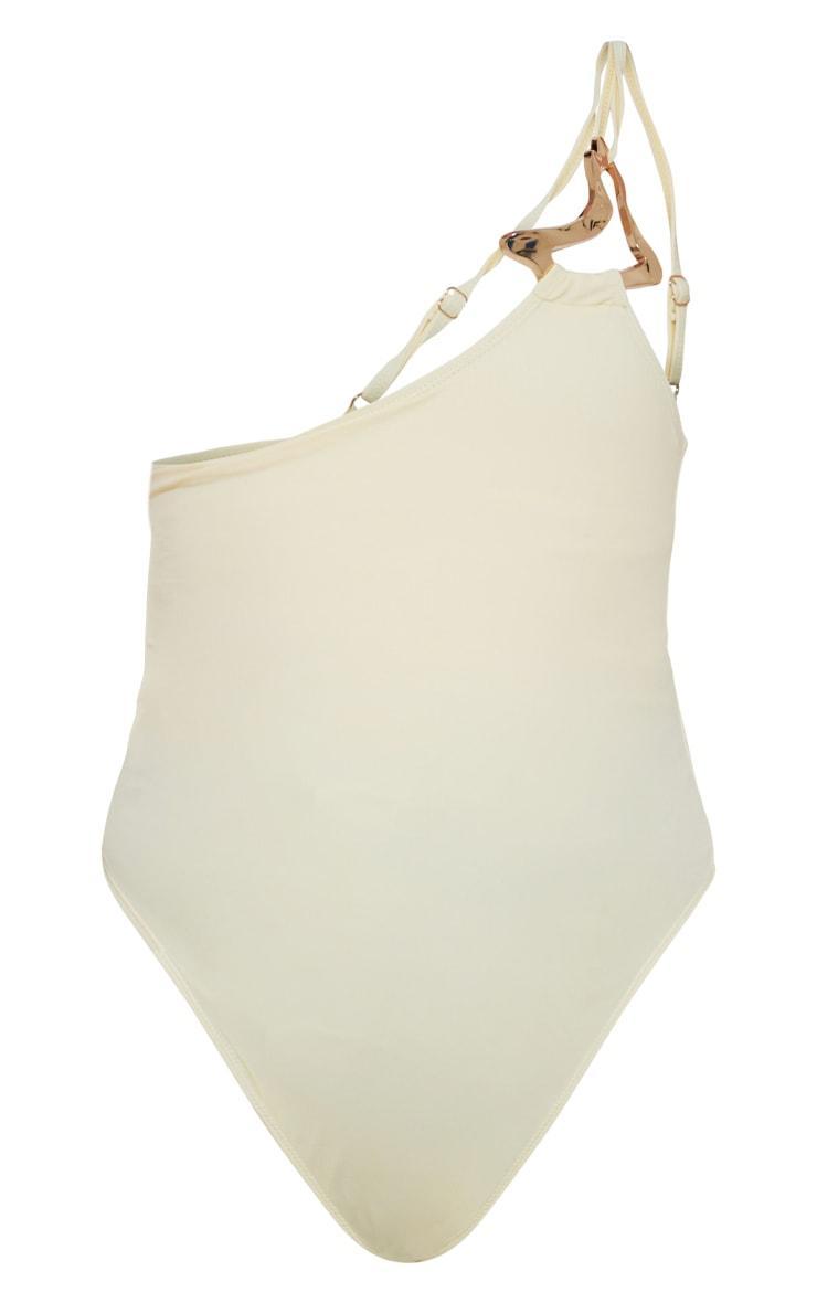 Plus Sand Gold Trim Asymmetric Swimsuit Product Image