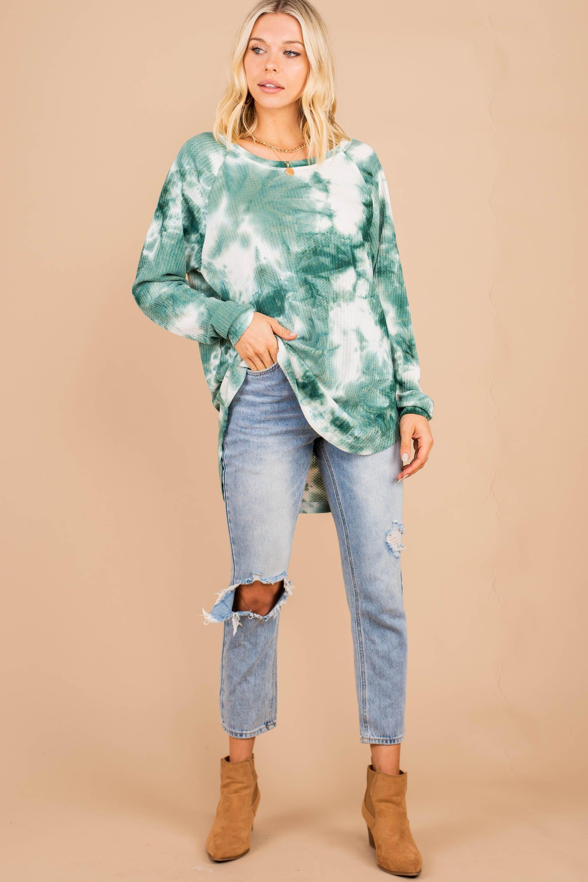 Easy Like Sunday Olive Green Tie Dye Tunic Female Product Image