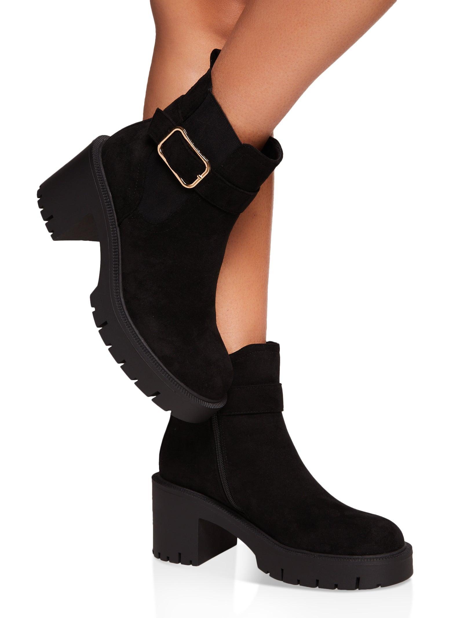 Womens Buckle Detail Lug Sole Booties Product Image