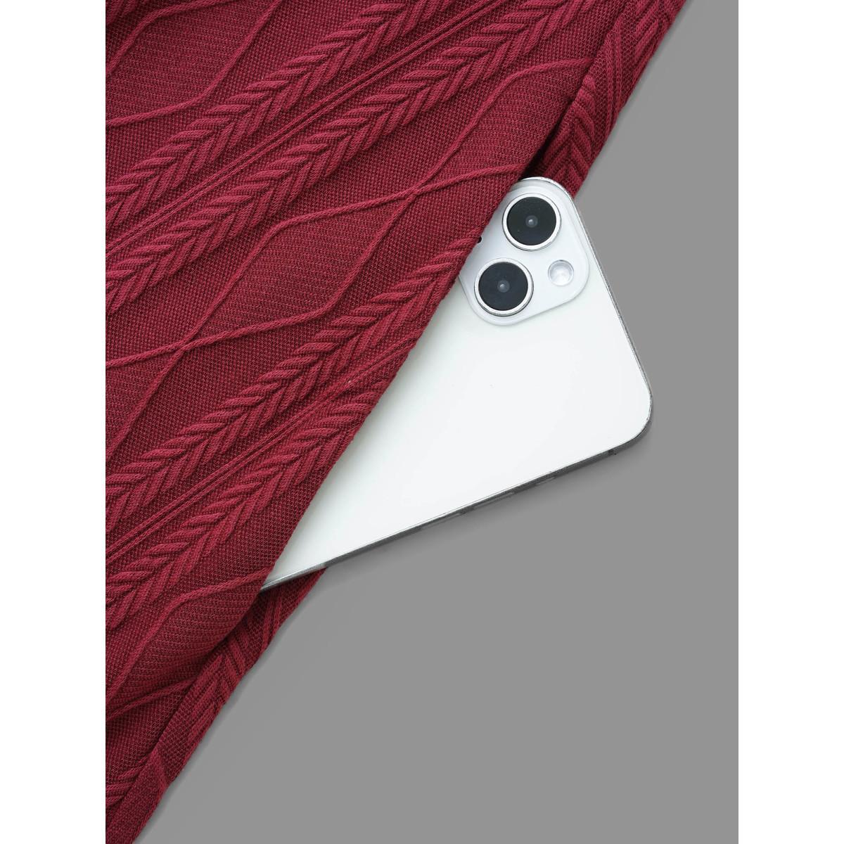 Plus Size Textured Knit Fit-And-Flare Midi Dress Burgundy Women Leisure Texture Round Neck Long Sleeve Curvy BloomChic 26/4X Product Image