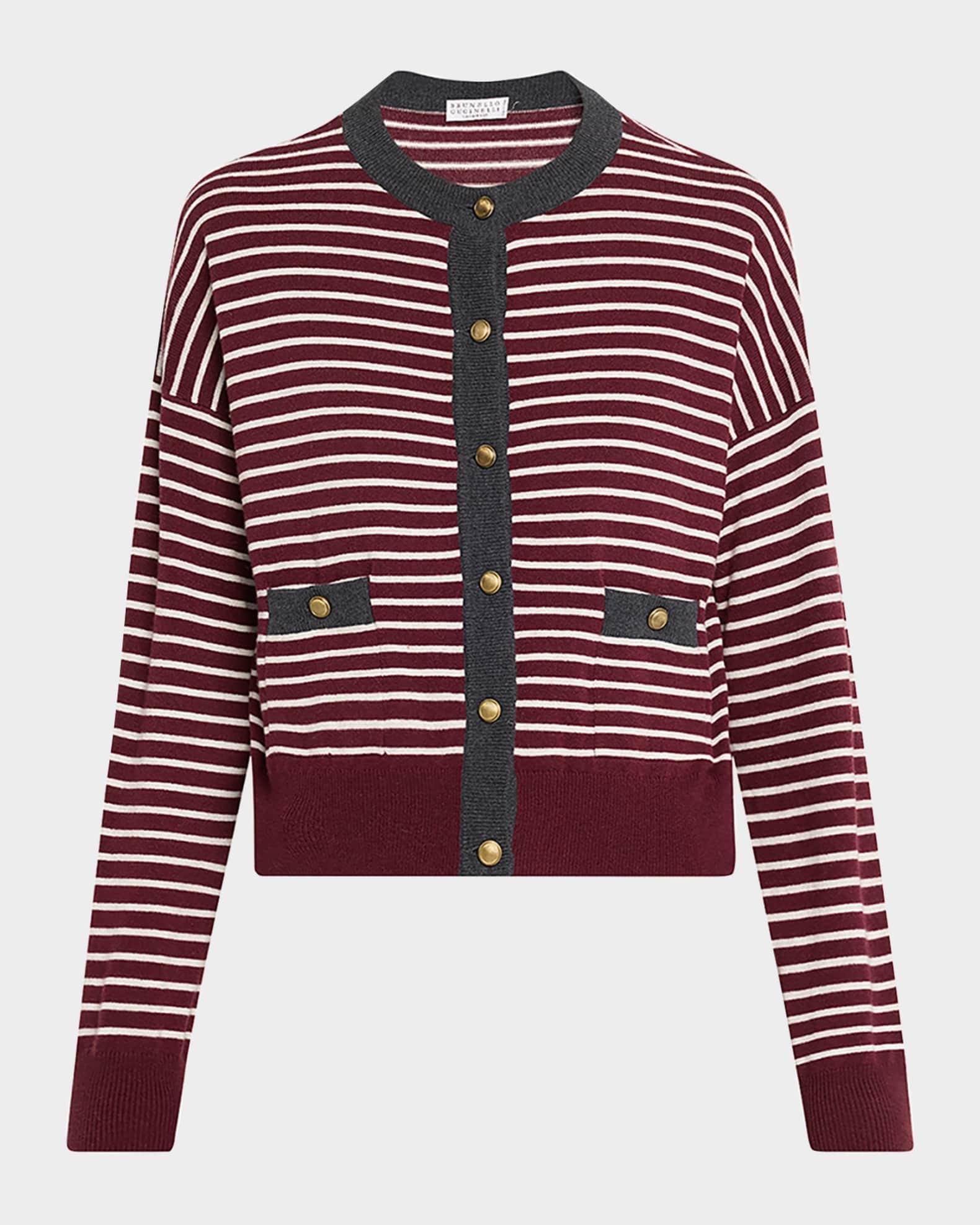 Striped Wool-Cashmere Crewneck Cardigan Product Image