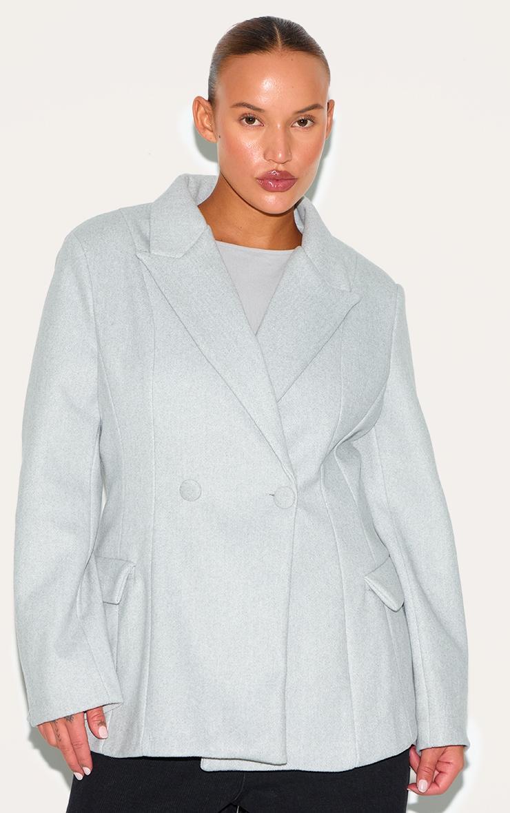 Plus Grey Double Breasted Asymmetric Wool Look Blazer Product Image