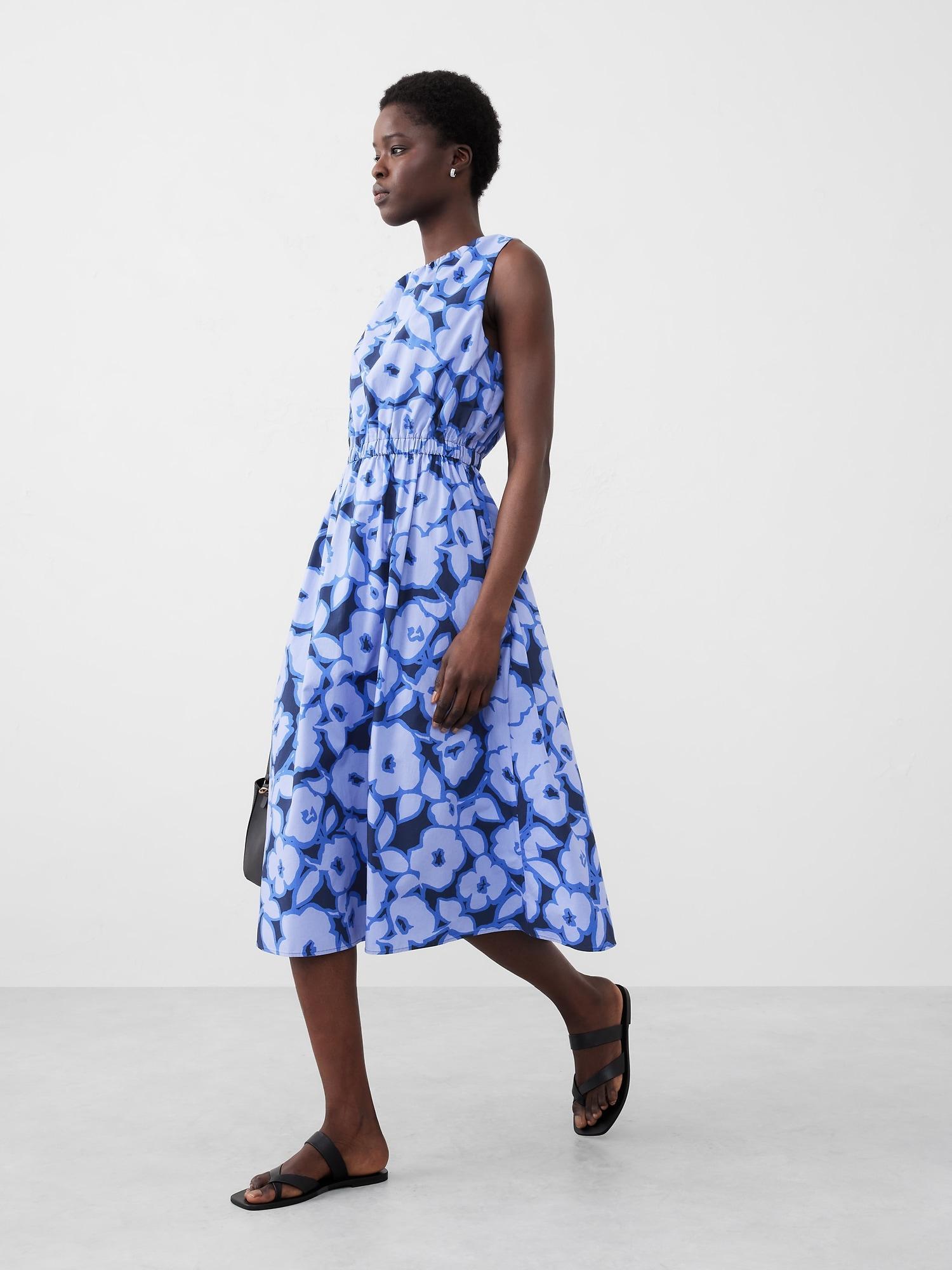 Gathered Elastic-Waist Midi Dress Product Image