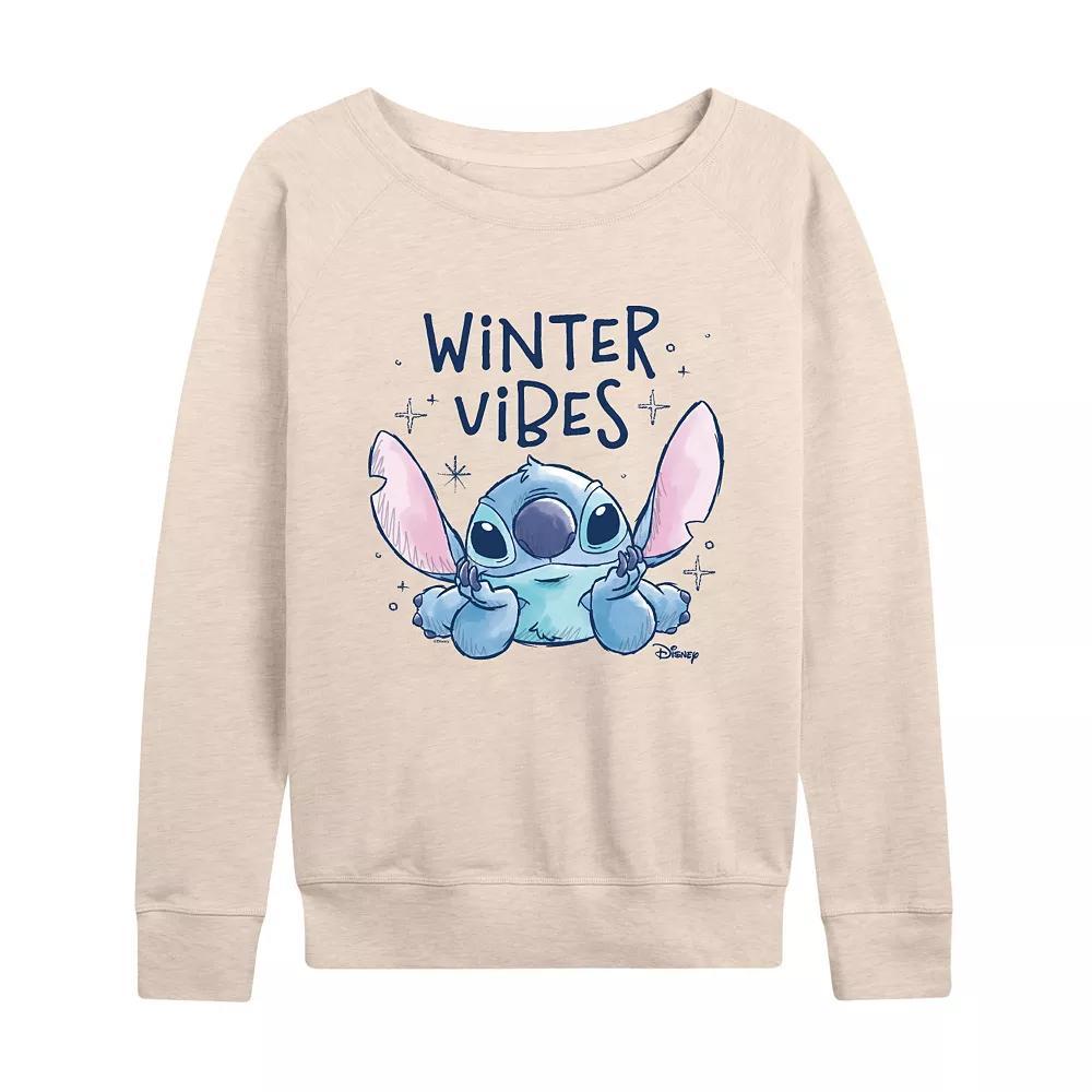 Disney's Lilo & Stitch Women's Winter Vibes French Terry Long Sleeve Tee, Size: Medium, Beige Product Image