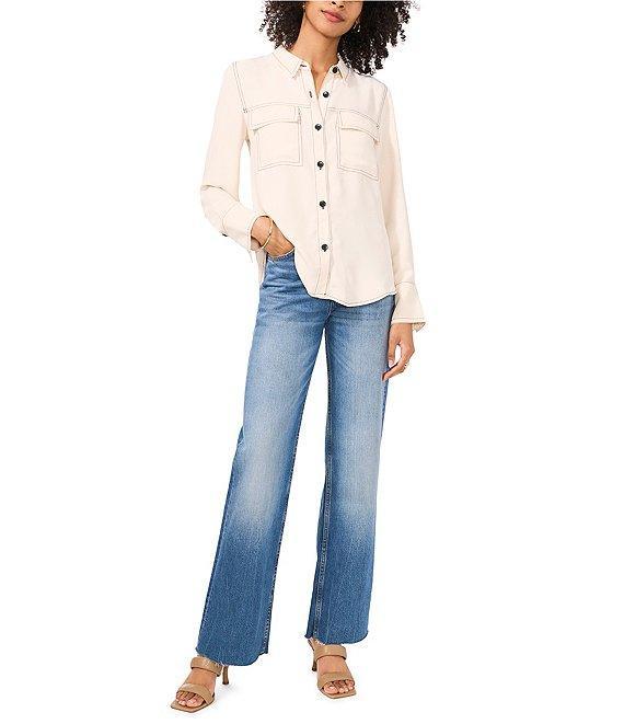 Vince Camuto Contrast Stitching Collared Button Down Top Product Image