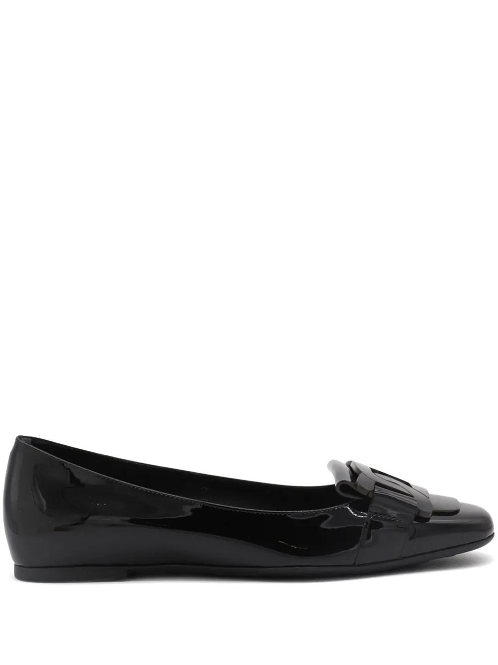 TOD'S Black Leather Flats In Negro Product Image