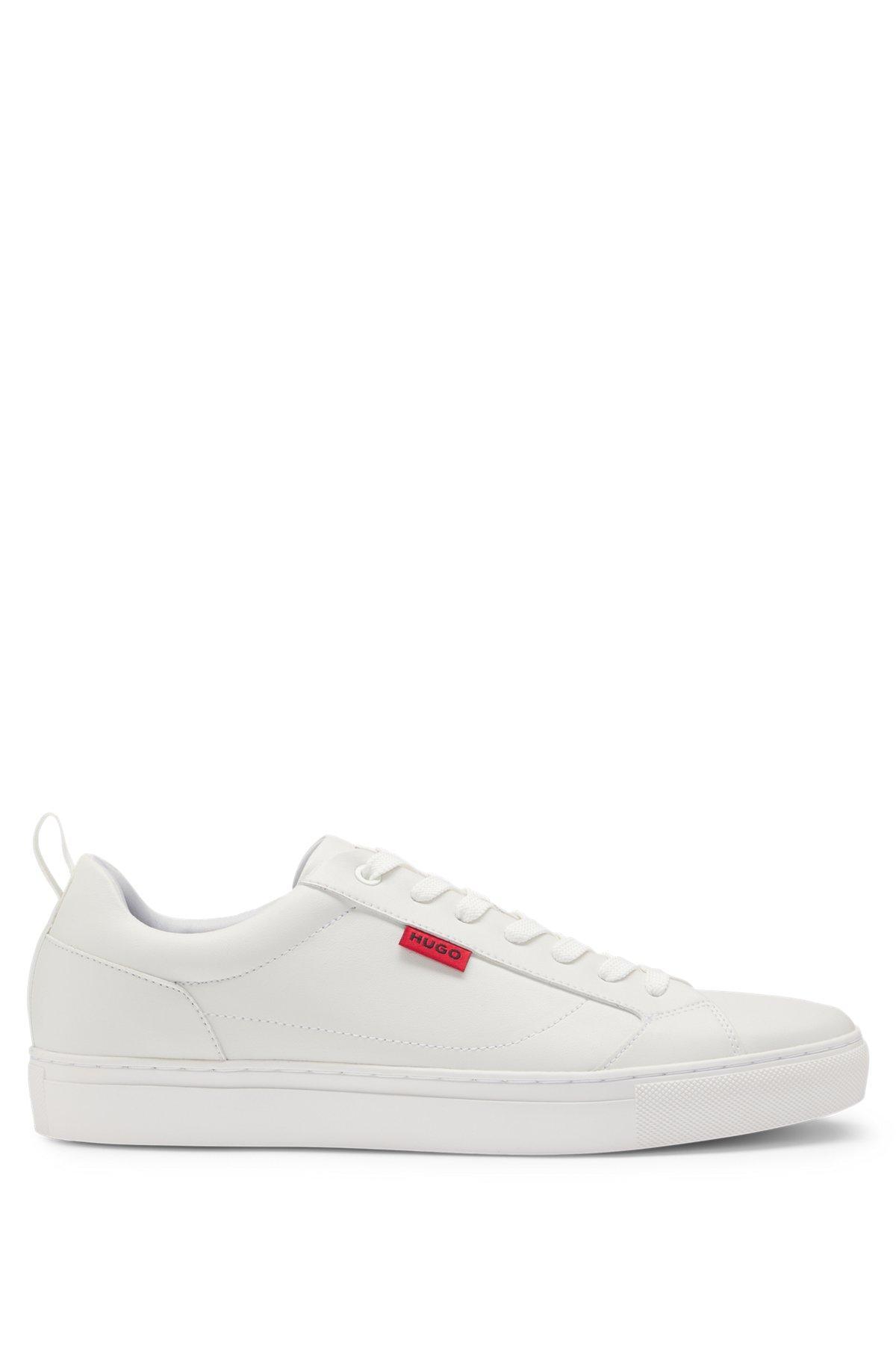 Faux-leather trainers with red logo flag Product Image