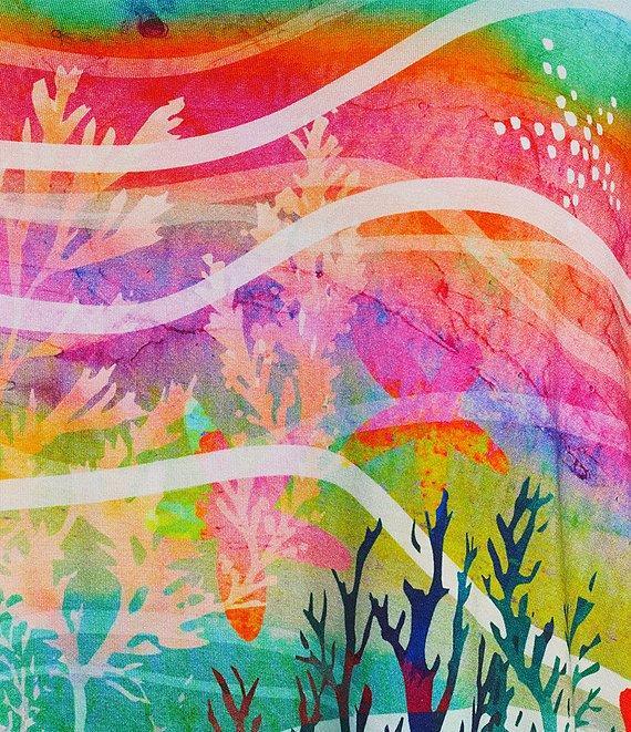 Ali Miles Plus Size Knit Aquatic Style Print Round Neck 3/4 Sleeve Tunic Product Image