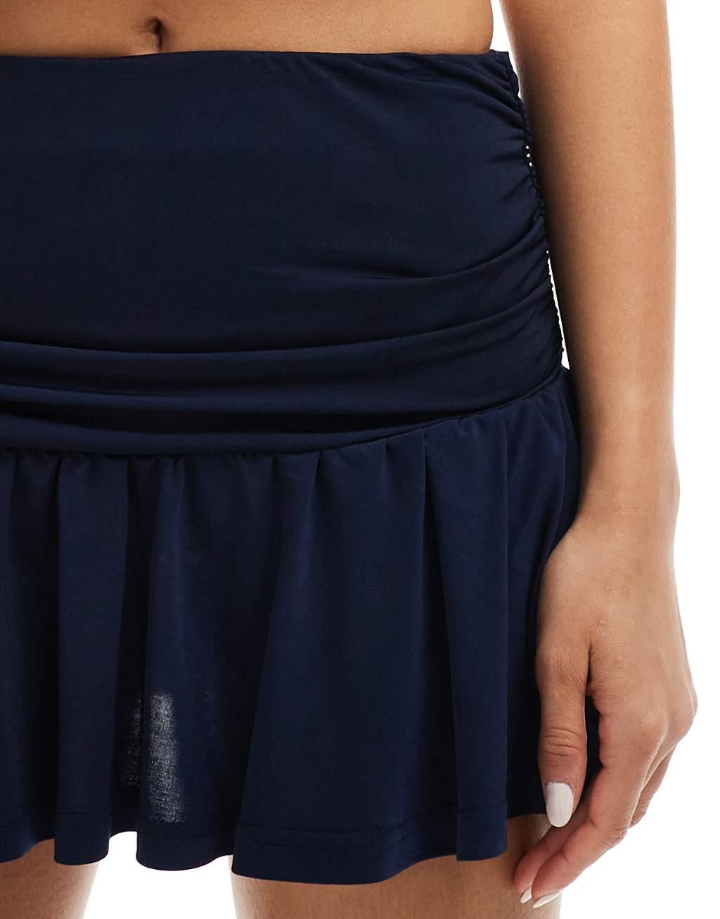 Motel Nefeli slinky ruffle mini skirt in navy Product Image