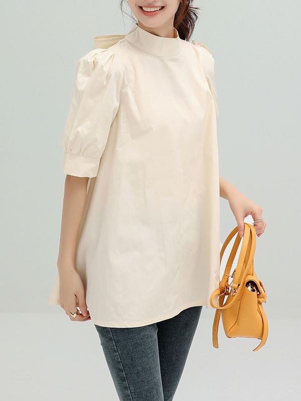 Casual Loose Bow-Embellished Solid Color Blouse Product Image