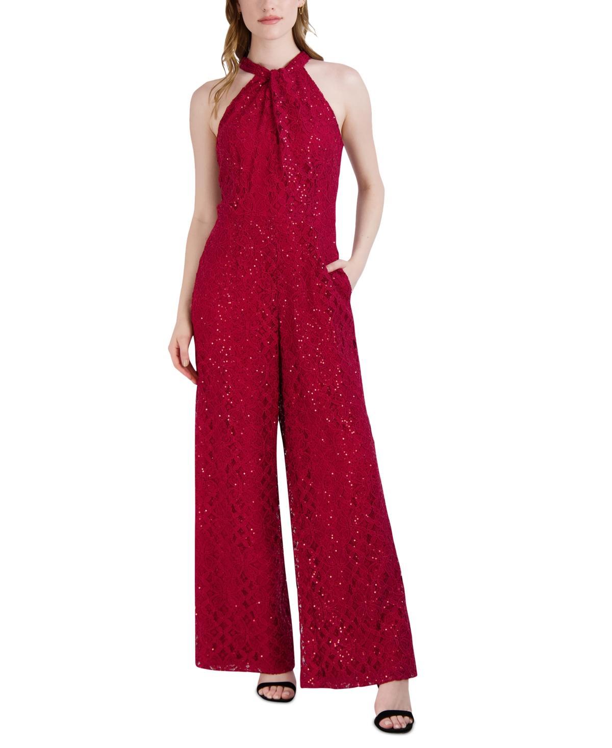 Julia Jordan Lace Sequin Halter Neck Sleeveless Jumpsuit Product Image