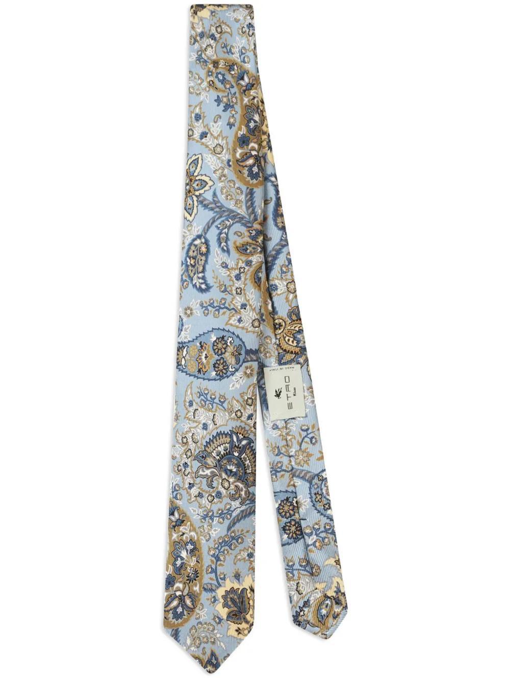 ETRO Floral Print Silk Tie In Blue Product Image