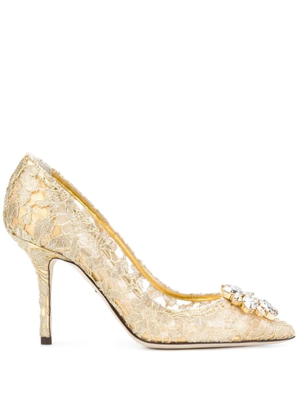 DOLCE & GABBANA Belluci Taormina Crystal-embellished Corded Lace Pumps In Gold Product Image