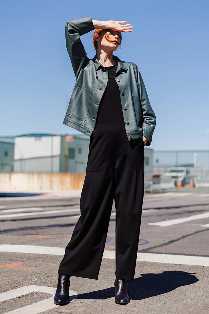 Liquid Leather Button Front Jacket W/ Large Pockets Product Image