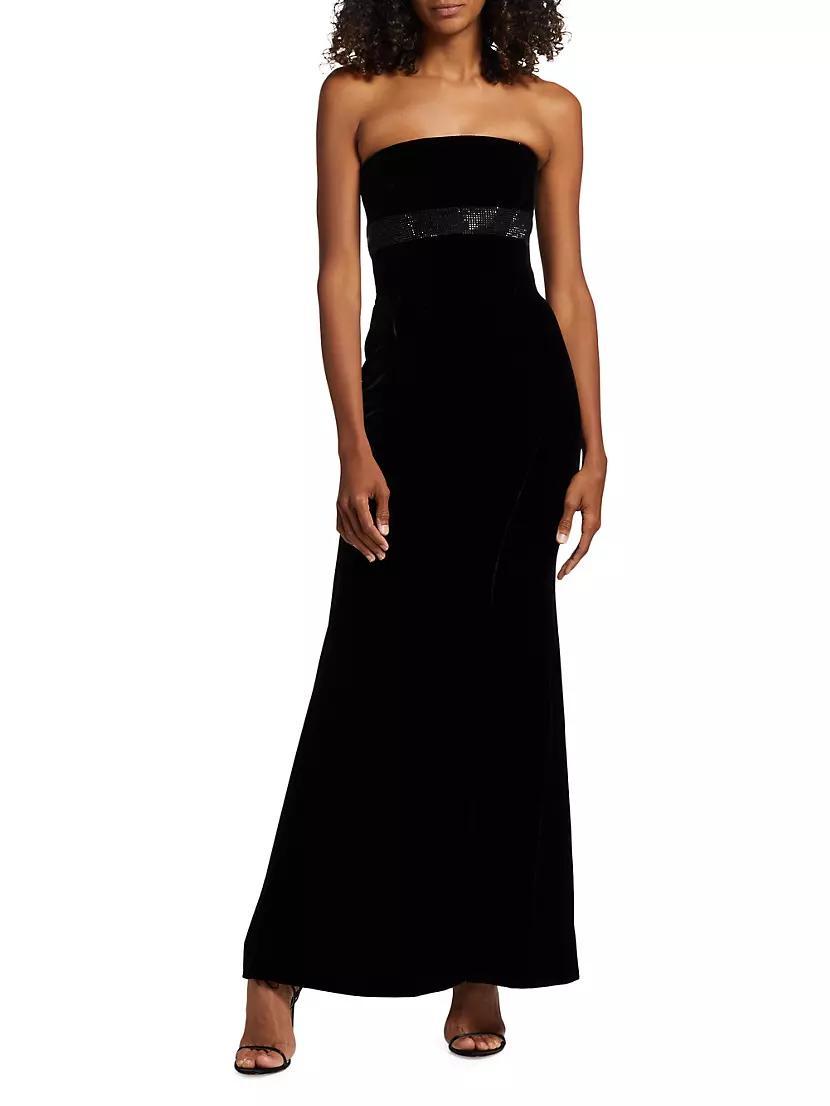 Crystal-Embellished Velvet Strapless Gown Product Image