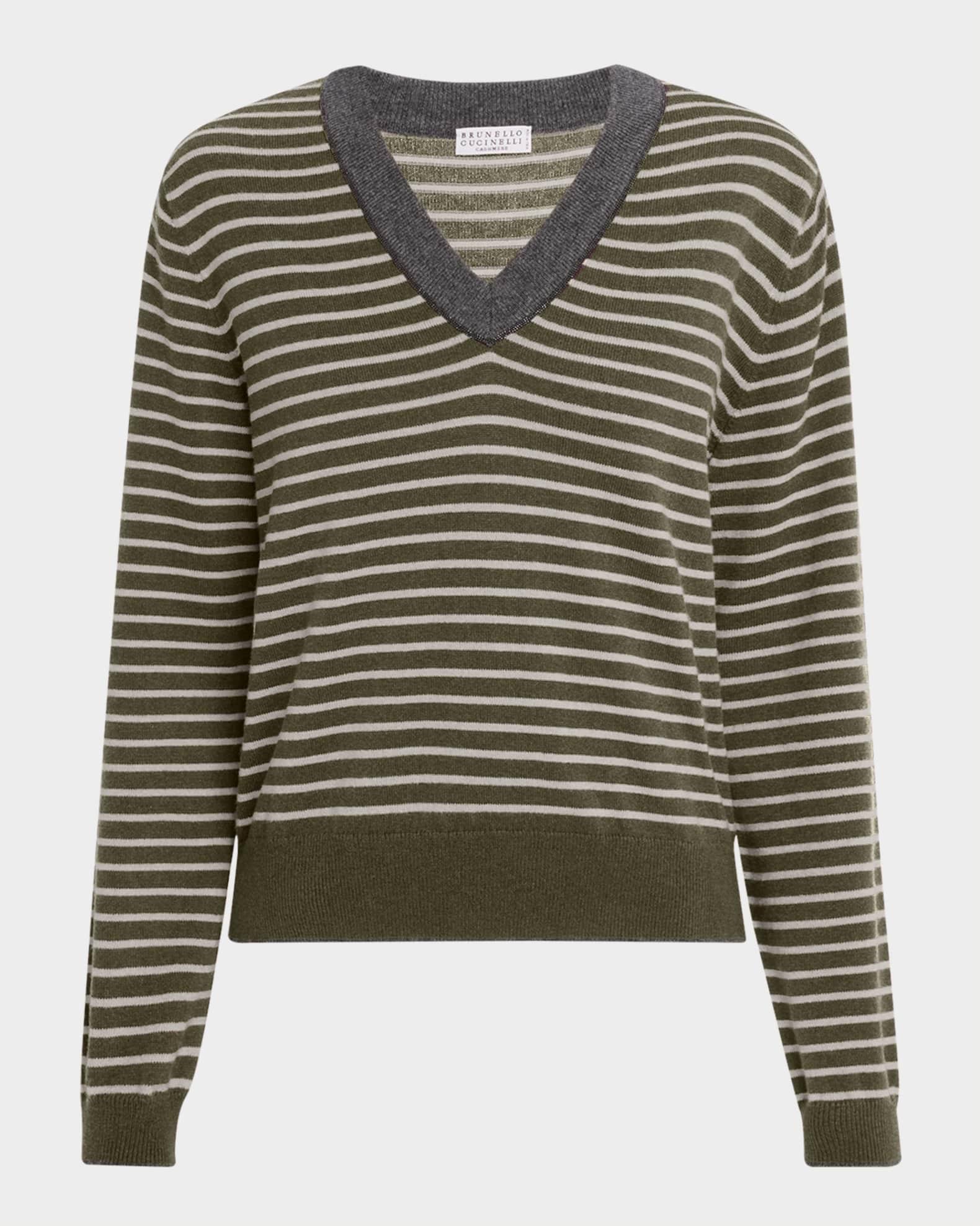 Striped Wool-Cashmere V-Neck Sweater Product Image