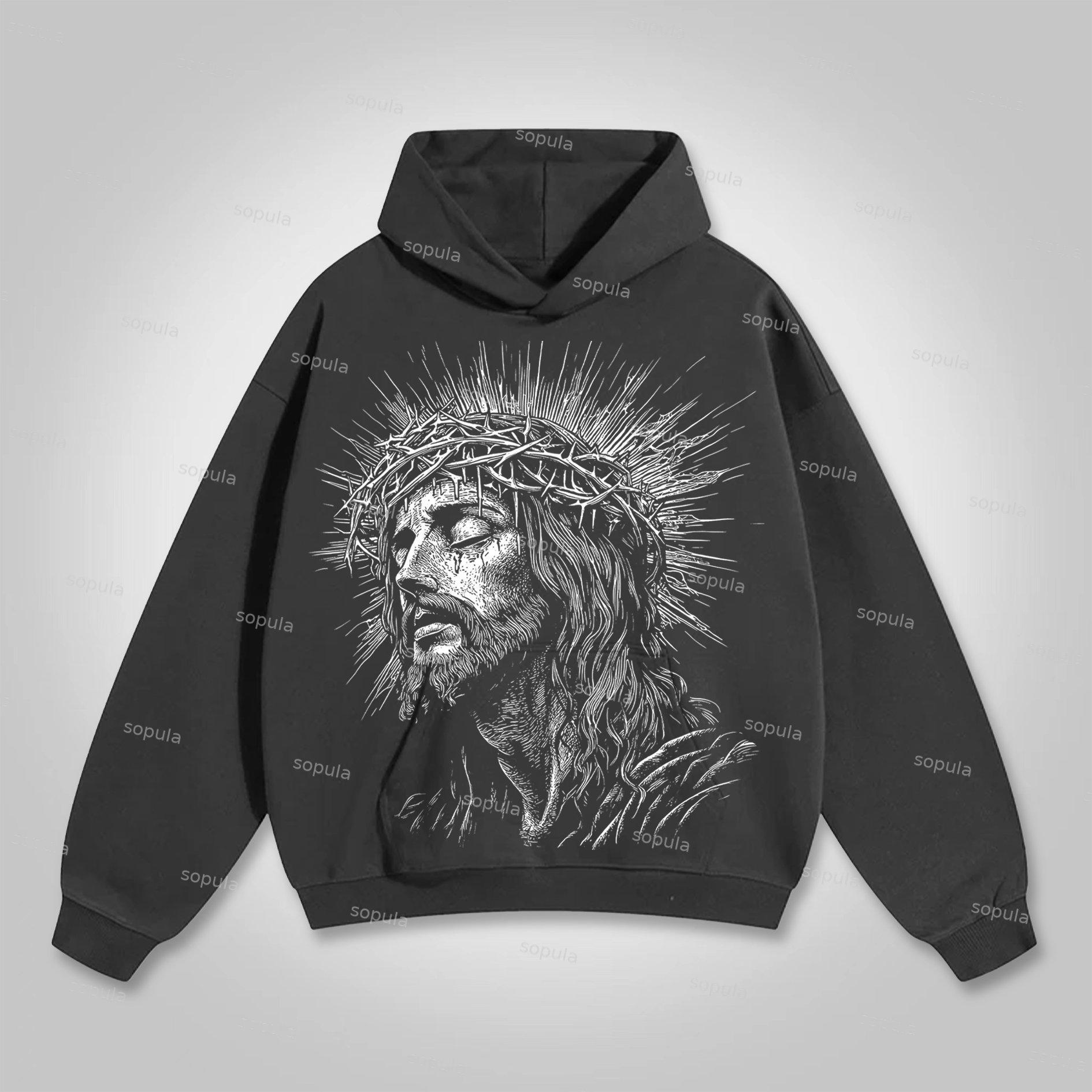 Sopula Vintage I Fear God Jesus Graphic Print Hoodie Product Image