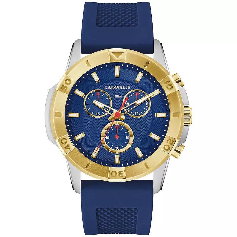 Caravelle by Bulova Mens Two-Tone Stainless Steel Blue Chronograph Dial Silicone Strap Watch - 45B161 Product Image