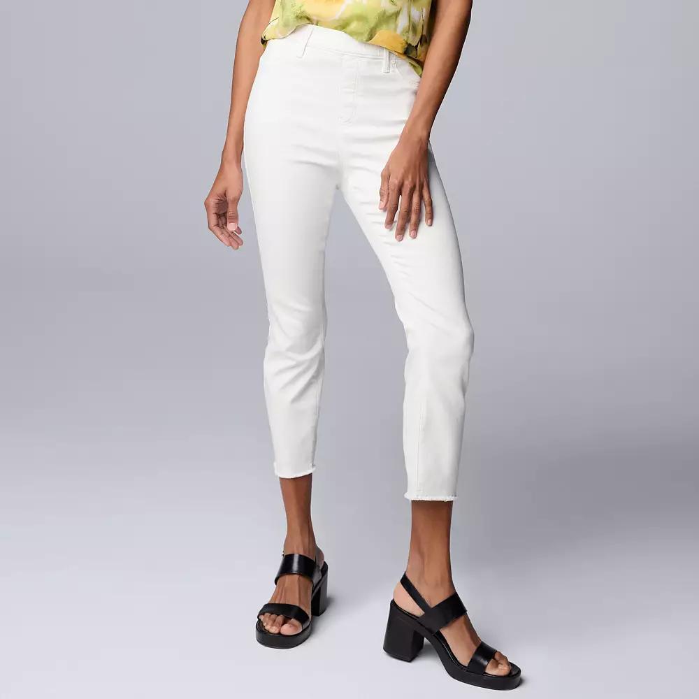 Women's Simply Vera Vera Wang Mid-Rise Shaping Frayed Cropped Jeans, Size: XL, White Product Image