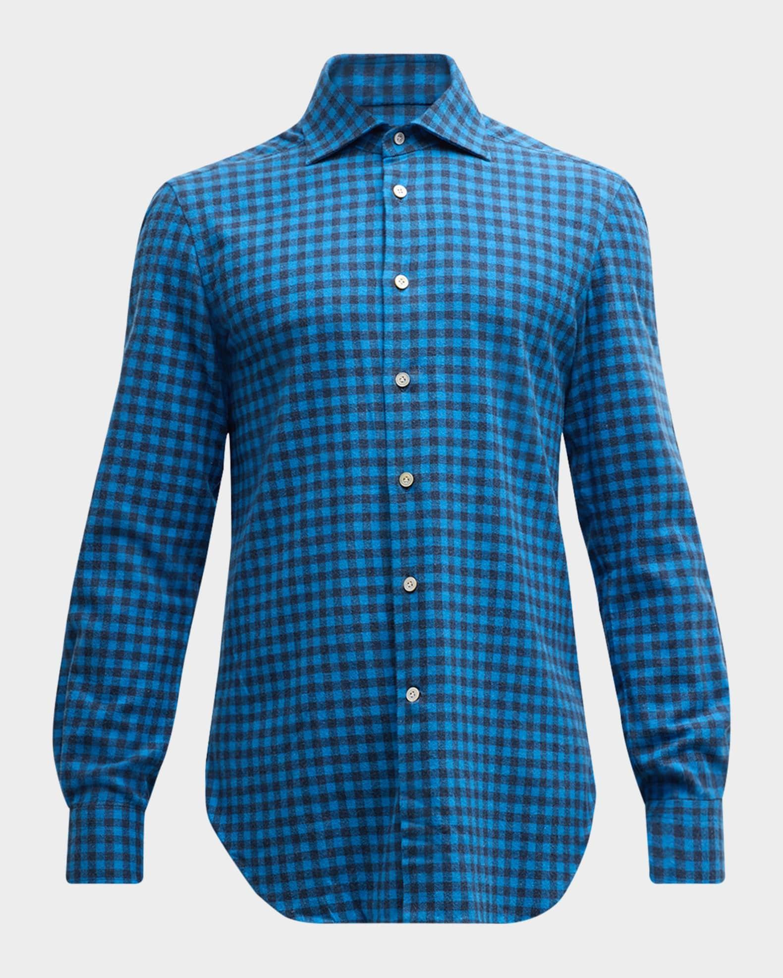 Men's Gingham Flannel Casual Button-Down Shirt Product Image
