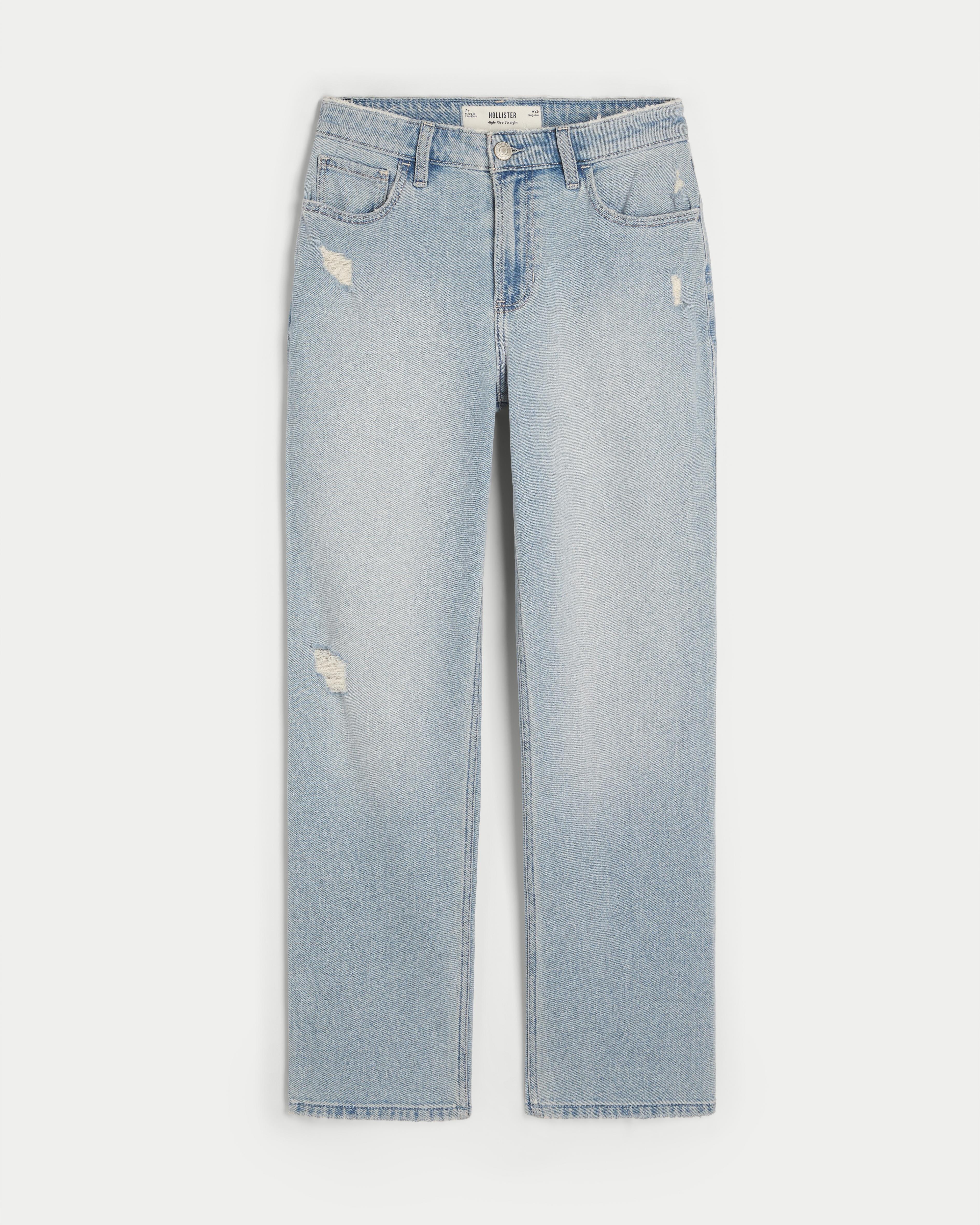 High-Rise Distressed Light Wash Straight Jeans Product Image