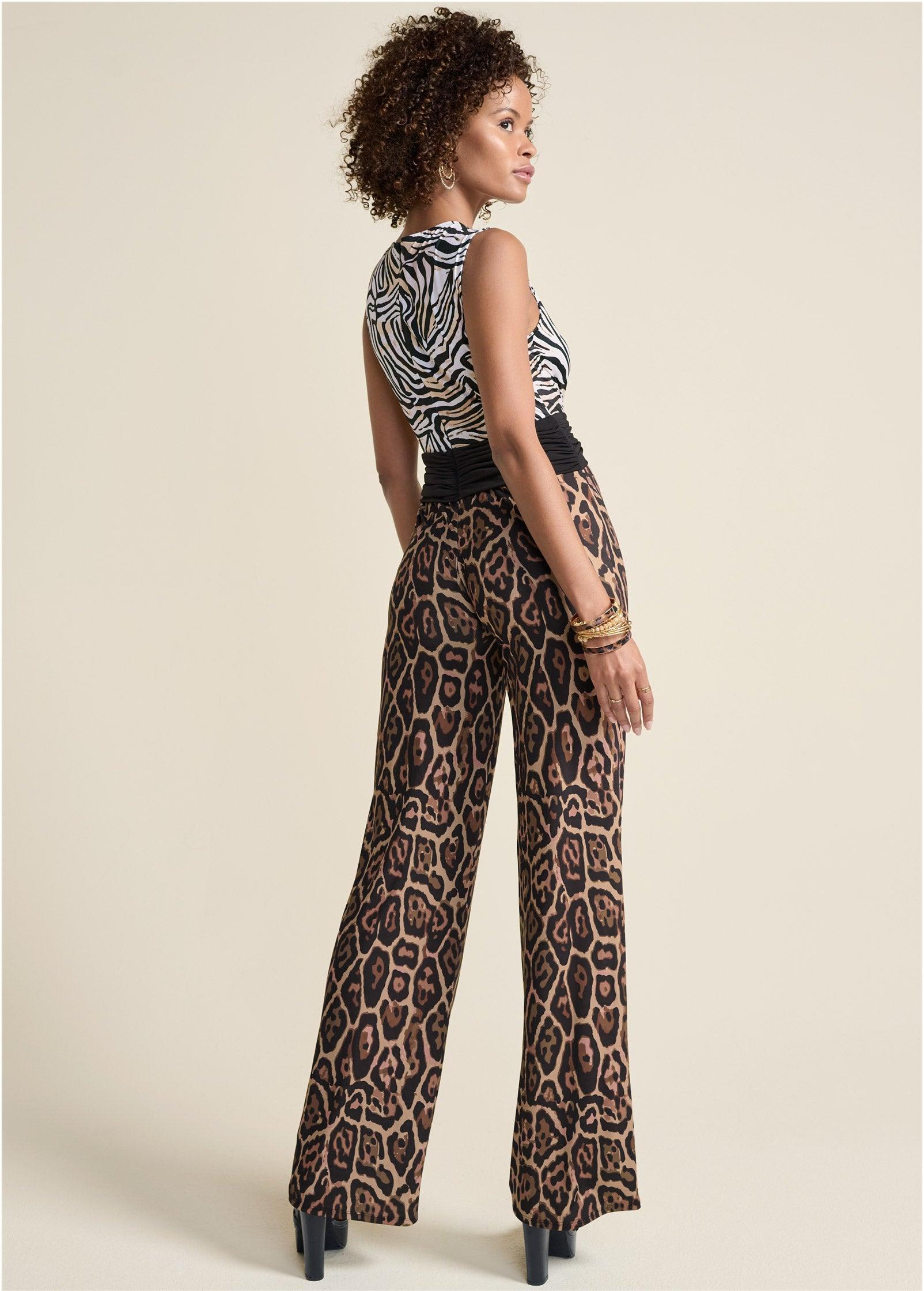 Animal Print Twist Jumpsuit - Black Multi Product Image