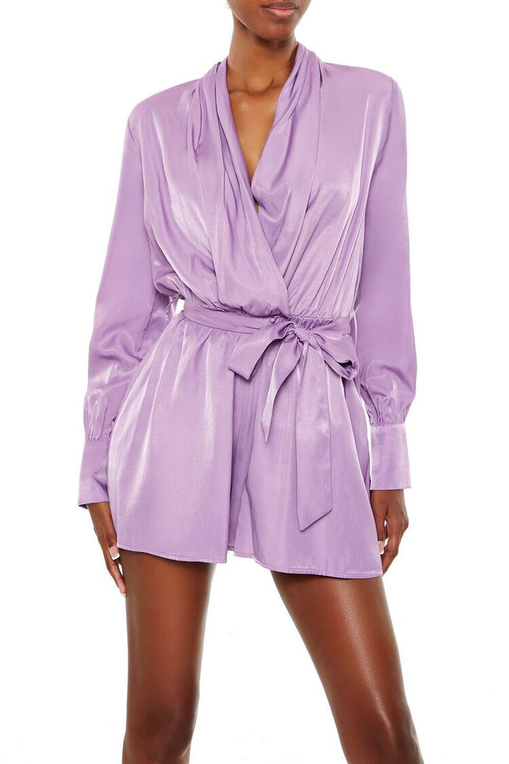 Satin Long-Sleeve Wrap Romper | Forever 21 Product Image