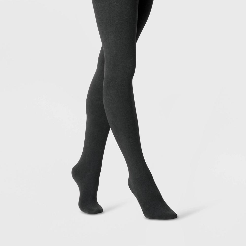 Women's Flat Knit Fleece Lined Tights - A New Day™ Black M/L Product Image