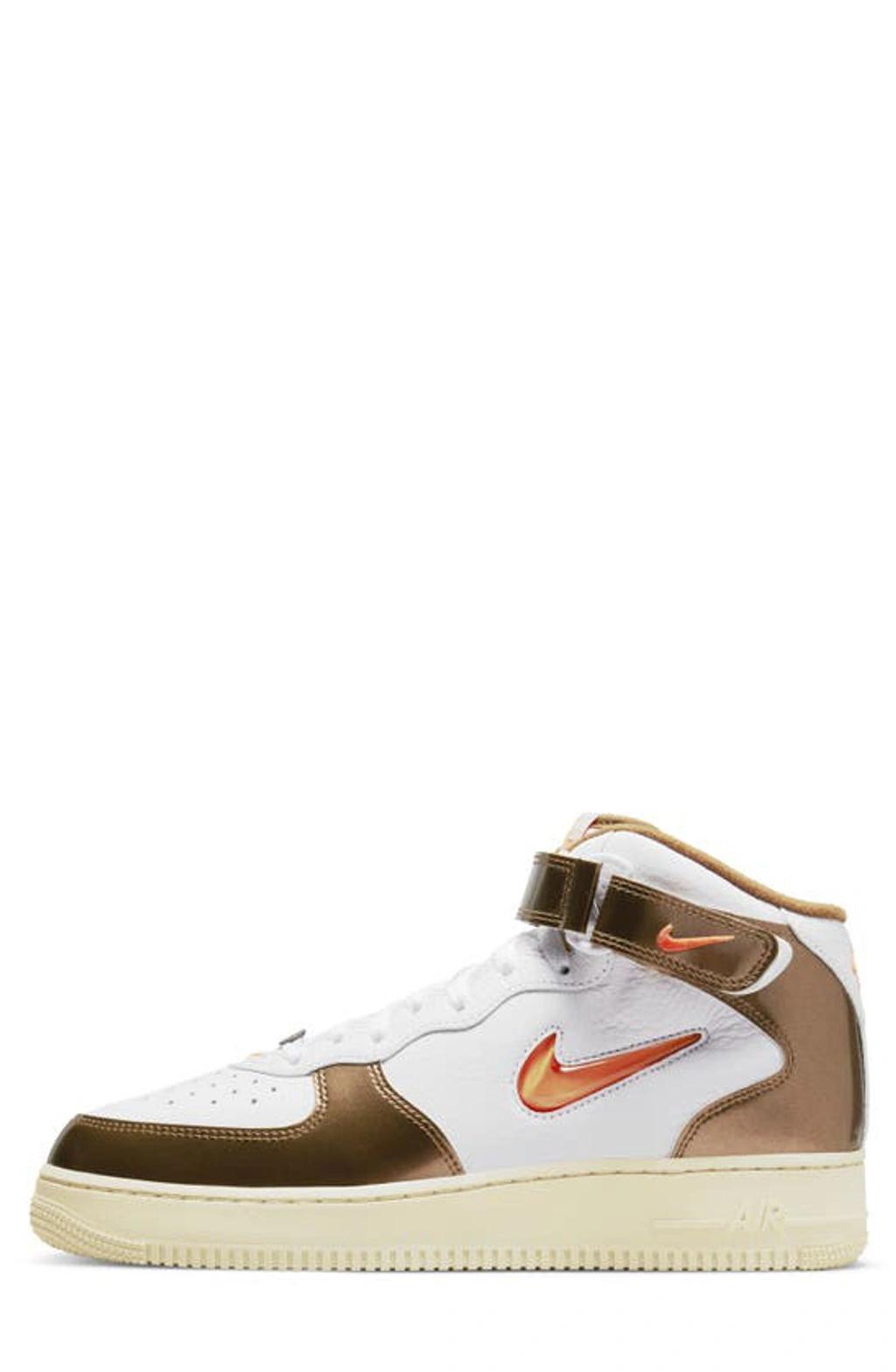 NIKE Air Force 1 Metallic Mid Basketball Sneaker In White/total Orange-ale Brown-beach Product Image