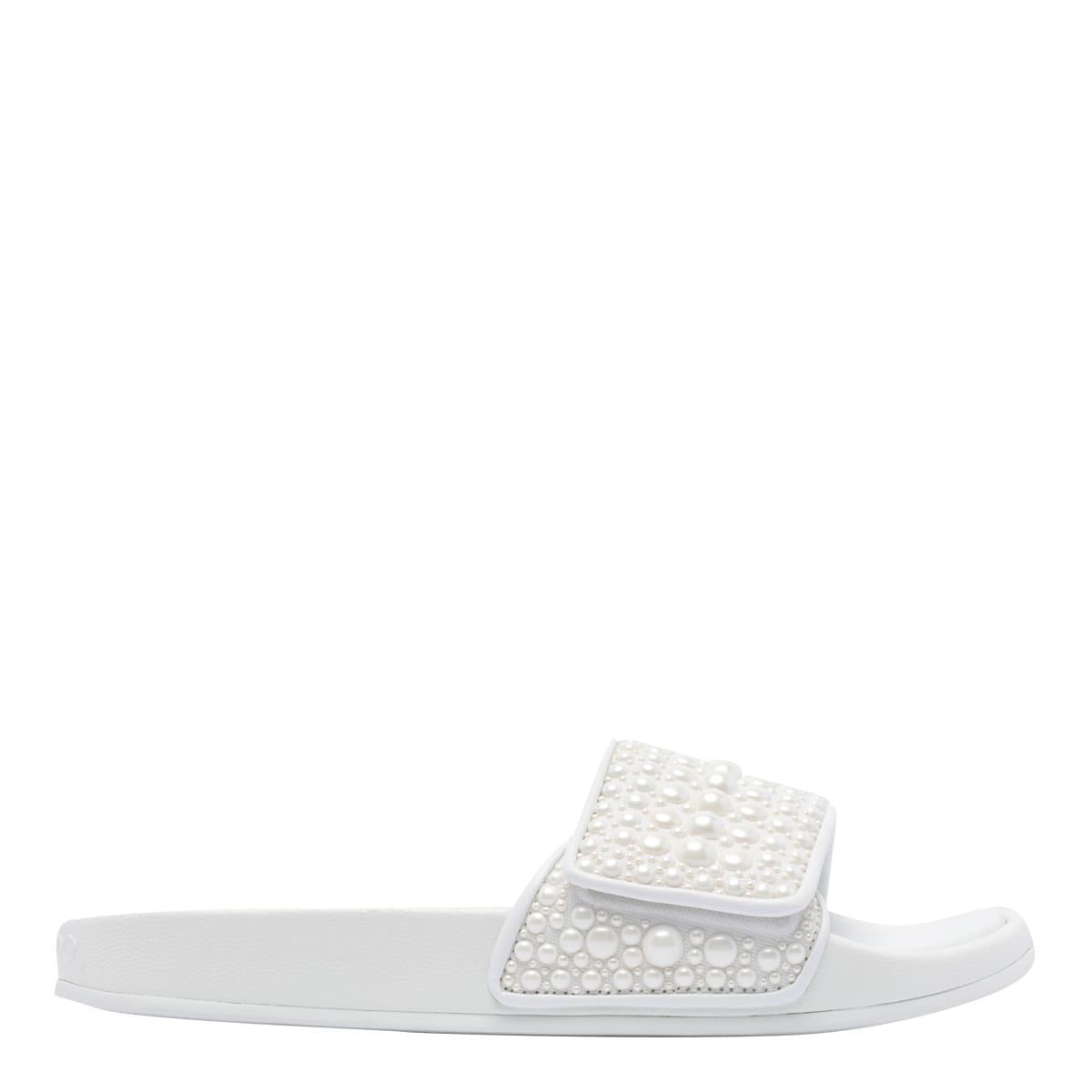 JIMMY CHOO Fitz Embellished Slides In White Product Image