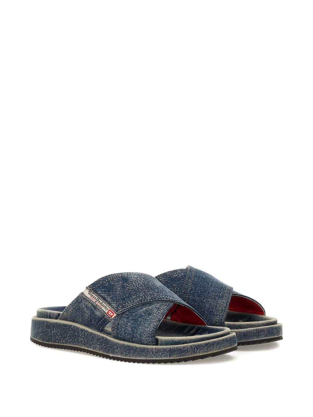 denim cross-strap slides Product Image